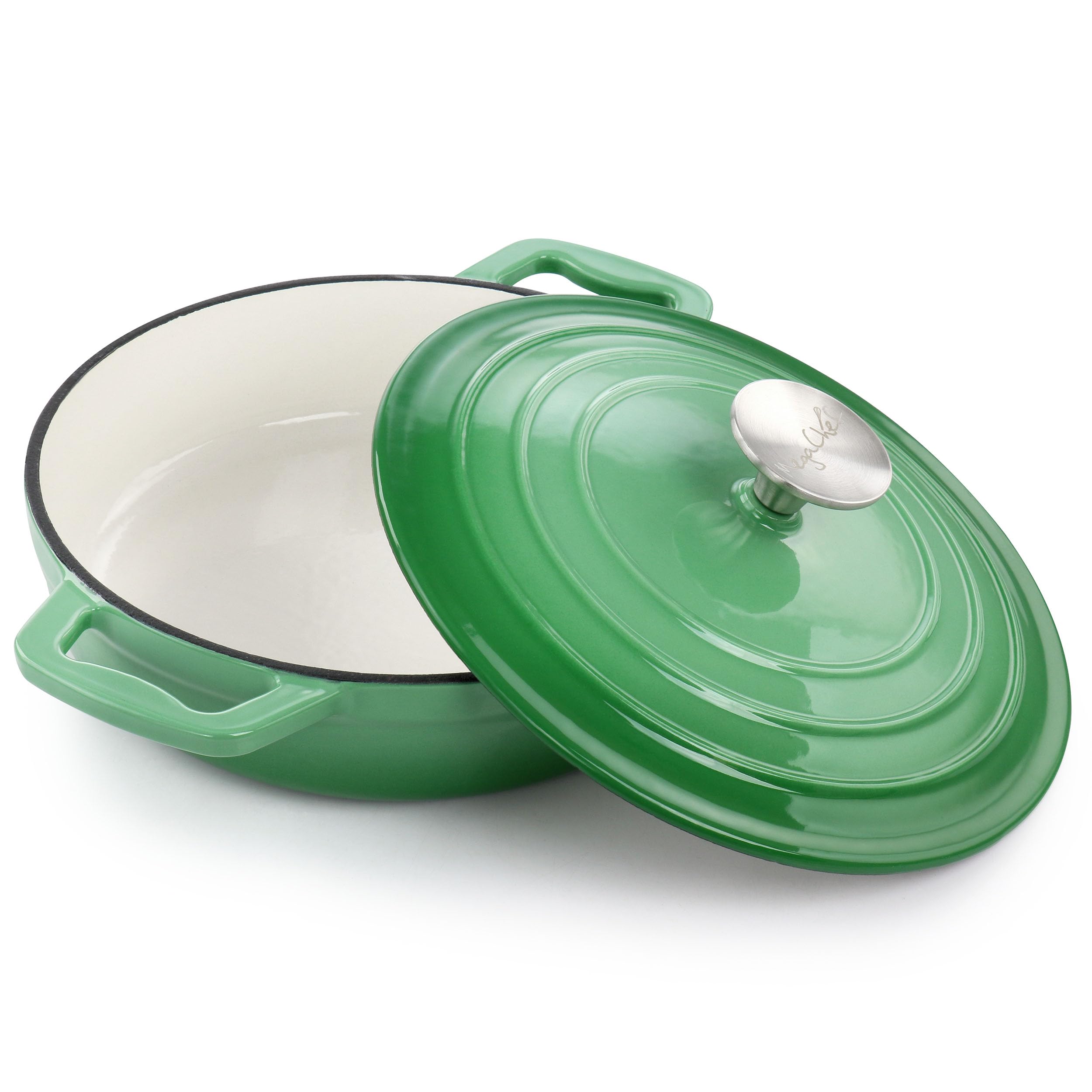 MegaChef 2 Quart Round Enameled Cast Iron Braiser Pan (Green)