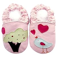 Leather Baby Soft Sole Shoes Boy Girl Infant Children Kid Toddler Crib First Walk Gift Tree&Bird Pink