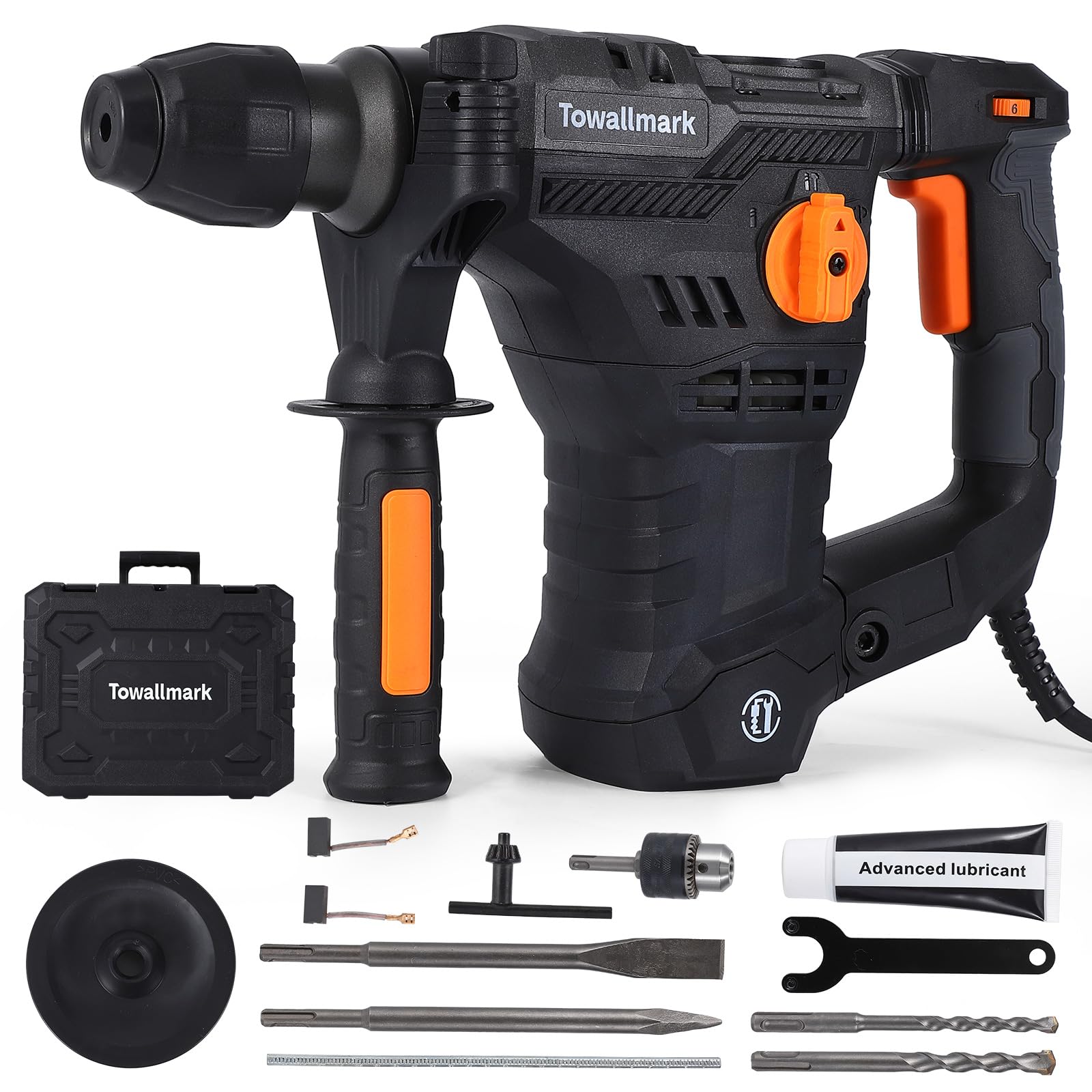 [Upgraded] 12.3 Amp Rotary Hammer Drill, 1-1/4 Inch SDS-Plus 4 in 1 Multi-functional Heavy Duty hammer drill, Safety Clutch, Drill Chuck, for Concrete, Tile, Wall, Stones, Cement and Metal