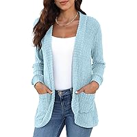 HIYIYEZI Womens Long Sleeve Open Front Cardigans Knit Sweaters Outwear with Pockets