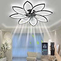 35'' Ceiling Fans with Lights, Modern Ceiling Fan with Lights Remote Control, Low Profile Ceiling Fan, 6 Speed Flush Mount Ceiling Fans for Bedroom (Black)