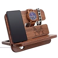 Custom Walnut Wood Phone Holder, Key Holder Wallet Stand Watch Organizer, Personalized Male Travel Idea Gadgets Solid Anniversary Birthday, Birthday Idea, Men Graduation Gift