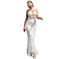 Dresses for Women 2023 Butterfly Appliques Lace Up Guipure Lace Maxi Cami Prom Dress (Color : White, Size : Large)