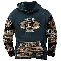 Mens Western Aztec Tribal Hoodie Geometric Rhombus Graphic Sweatshirt Winter Fashion Casual Pullover Top with Pocket