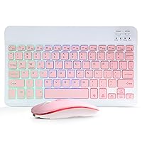 Bluetooth Keyboard and Mouse Combo for iPad - Rechargeable Wireless Keyboard & Mouse with 7-Color Backlit Compatible with iPad 9th/8th Gen, iPad Pro/Air/Mini, iPhone14/13/12 Pro,(10 inch Pink)
