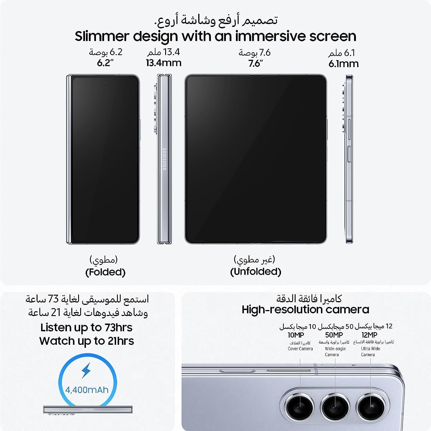 SAMSUNG Galaxy Z Fold 5 F9460 Foldable Design, 5G Physical Dual Sim 512GB 12GB RAM Factory Unlocked Global Smartphone Mobile Cell - ICY Blue