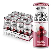 Optimum Nutrition Amino Energy Sparkling Hydration Drink with Electrolytes, Caffeine, Amino Acids, and BCAAs, Sugar Free, Peach Bellini and Juicy Cherry Flavors, 12 Fl Oz, 12 Pack