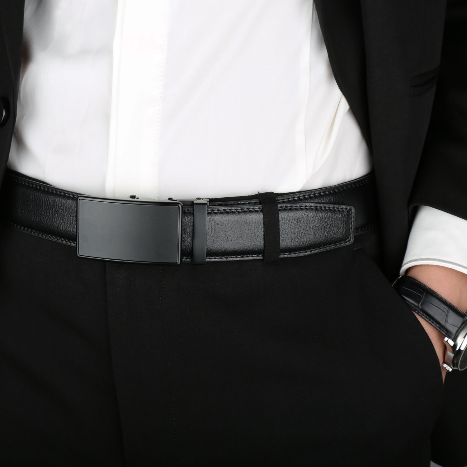 Lavemi Men's Real Leather Ratchet Dress Casual Belt, Cut to Exact Fit, Elegant Gift Box