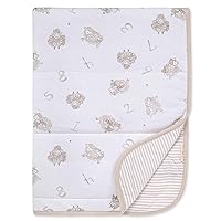 Burts Bees Baby Infant Reversible Blankets 100% Organic Cotton GOTS Certified - Counting Sheep Prints with Quilting Pattern Soft Nursery Blanket with 100% Polyester Fill for Size 30 x 40 Inch