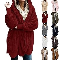 Sherpa Jacket for Women Fuzzy Fleece Open Front Hooded Cardigan Fluffy Winter Coats Outerwear with Pockets