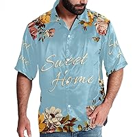 Hawaiian Shirt for Men, Short Sleeve Button Down Men, Tropical Shirts for Men, Holland Windmill Tulips Spring Landscape