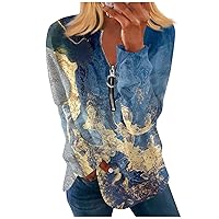 Womens Long Sleeve T Shirts,Long Sleeve Zipper Shirts for Women Christmas Printed Graphic Tees Blouses Casual Tops