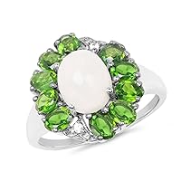 2.93 Carat Genuine Ethiopian Opal, Chrome Diopside & White Topaz .925 Sterling Silver Ring