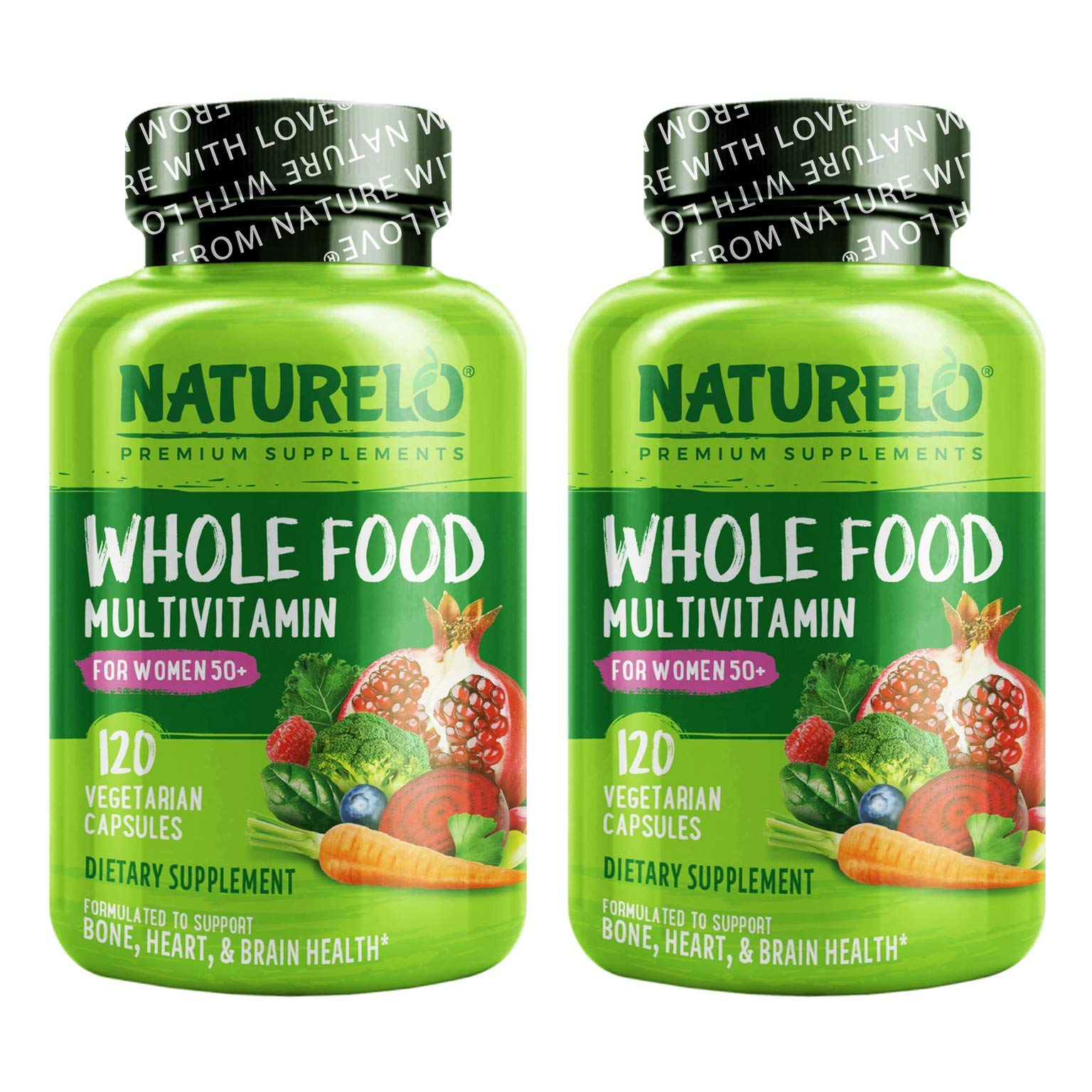NATURELO Whole Food Multivitamin for Women 50+ (Iron Free) with Vitamins, Minerals, & Organic Extracts - Supplement for Post Menopausal Women Over ...