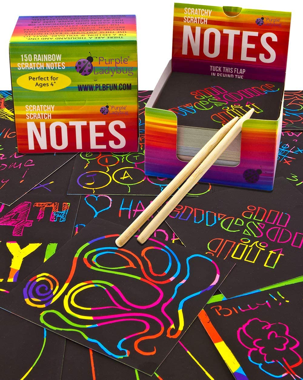 Purple Ladybug Rainbow Scratch Off Art Mini Notes Set – Great Stocking Stuffers for Kids, Teens, & Adults – with 150 Scratch Papers + 2 Wooden… – Purple Ladybug Novelty >>> top1shop >>> fado.vn