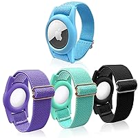 4 Pack Airtag Bracelet for Kids, AirTag Holder with Adjustable Stretchy Nylon Watch Band, Anti-Lost Apple Air Tag Case Loop for Child, Toddler, Wallet, AirTag Wristband Kids (Colorful)