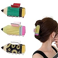 3 Pack Pencil Hair Claw Clips for Women Girls, 3.3” Teacher Appreciation Hair Claw Clips Sunflower Claw Hair Clips for Thick Thin Hair Strong Hold Claw Clips Fun Hair Accessories