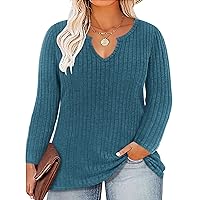 RITERA Plus Size V Neck Tops for Women Long Sleeve Lightweight Knitwear Winter Solid Color Loose Casual Sweater Shirt