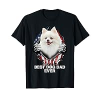 Mens Best Dog Dad Ever WHITE Pomeranian USA Flag 4th Of July T-Shirt
