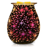 EQUSUPRO Glass Electric Essential Oil Warmer Electric Incense Wax Tart Burner Wax Melter Warmer Fragrance Night Light Aroma Decorative for Home Office Bedroom Living Room Gifts (3D Stars)