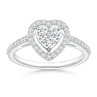 1.00Ctw Prong Set Round Cut CZ Diamond Halo Heart Promise Engagement Wedding Ring 925 Sterling Sliver