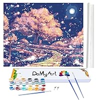 DoMyArt Acrylic Paint by Number Kit On Canvas for Adults Beginner,DIY Paint with Acrylic Art Crafts Painting Project - Floral Decoration16X20 Inch (Cherry Blossoms in The Moonlight)