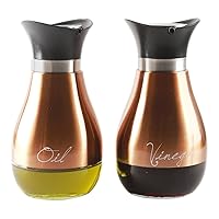 Circleware Cafe Copper and Glass Olive Oil and Vinegar Dispenser Bottles Set of 2, Kitchen Preserving Glassware for Salad Dressing, Cooking, Home Decor, 13.6 oz, Contempo