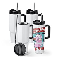 AGH 4 Pack 40 oz Sublimation White Tumblers with Black Handle and Stainless Steel Straw, Insulated Double Wall Vacuum Reusable Cups with Black Leakproof Lid