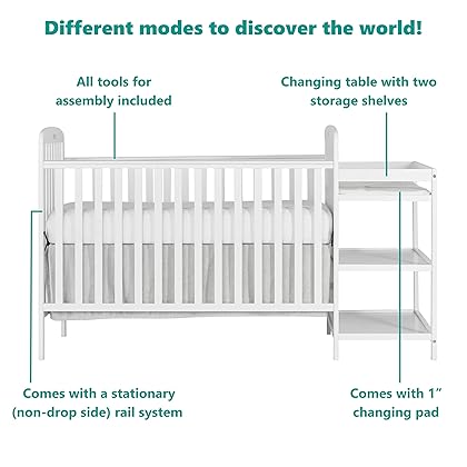 Dream On Me Anna 4-In-1 Full-Size Crib And Changing Table Combo In White