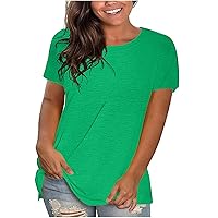 Women's Summer Oversized T Shirts Crewneck Short Sleeve Loose Fit Tee Solid Color Plus Size Tops Casual Workout Blouse