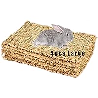 Hamiledyi Grass Mat Woven Bed Mat for Small Animal 4PCS Large Bunny Bedding Nest Chew Toy Bed Play Toy for Guinea Pig Parrot Rabbit Bunny Hamster Rat