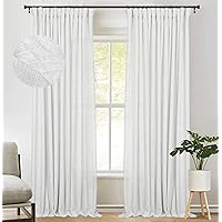 zeerobee White Linen Curtains for Living Room/Bedroom Linen Curtains 96 Inch Length 2 Panels Set Farmhouse Neutral Linen Drapes Light Filtering Privacy Curtains, W50 x L96
