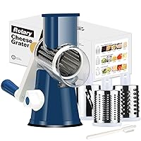 Cambom Cheese Grater Cheese Shredder - Kitchen Manual Rotary Cheese Grater with Handle Vegetable Slicer Nuts Grinder 3 Replaceable Drum Blades and Strong Suction Base Free Cleaning Brush