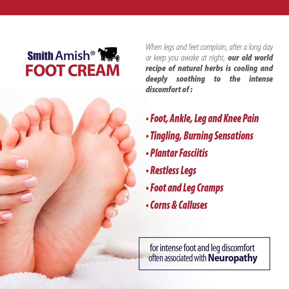 Smith Amish Foot Cream, Deep Soothing and Calming to Foot and Legs. 4.5 oz