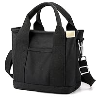 Small Cute Canvas Tote Crossbody Shoulder Bag W/Multiple Pockets Mini Casual Satchel Hobo Handbag Messenger Purse for Women