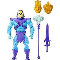 Masters of the Universe Origins Toy, Cartoon Collection Skeletor Action Figure, 5.5-inch Scale Villain with Armor, Staff, Sword & 2 Masks