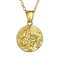 GOLDCHIC JEWELRY Chinese Zodiac Coin Necklace, Gold Round Disc Handmade Animal Pendant Amulet Lucky Charm Necklaces for Women/Girl, Birthday Gift (with Gift Box)