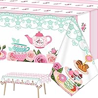 3 Pieces Talking Party Floral Plastic Tablecloth Lace Pink Tea Party Plastic Table Covers Floral Theme Baby Shower Birthday Wedding Party Tea Party Decorations Supplies 54X108inch
