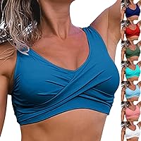 AODONG Swim Suits for Women 2024 Twist Front Bikini Top V Neck Push Up Padded Swimsuit Top Bathing Suits