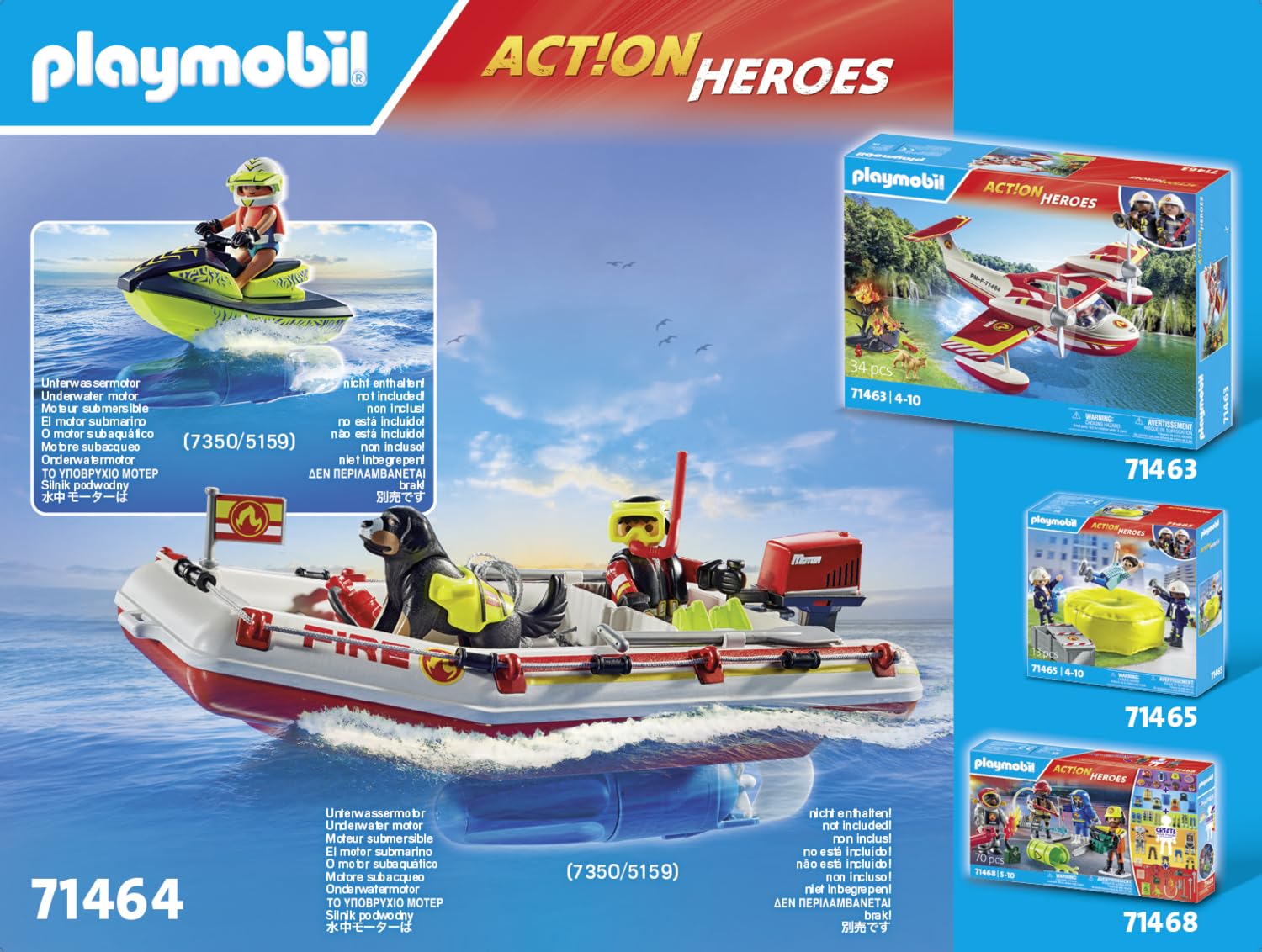 Playmobil 71464 Action Heroes: Fireboat with Water Scooter, exciting Water Rescue, Fun Imaginative Role Play, Realistic playsets Suitable for Children Ages 4+