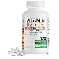 Bronson Vitamin K2 (MK7) with D3 Extra Strength Supplement Bone and Heart Health Non-GMO Formula 10,000 IU Vitamin D3 & 120 mcg Vitamin K2 MK-7 Easy to Swallow Vitamin D & K, 120 Capsules