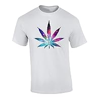 Marijuana Leaf Galaxy Weed Smokers Adult Short Sleeve T-Shirt-White-4XL