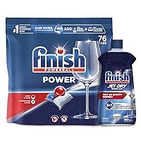 Set: Finish Power - 76ct - Dishwasher Detergent - Powerball - Dishwashing Tablets - Dish Tabs & Finish Jet-dry, Rinse Agent, Ounce Blue 32 Fl Oz