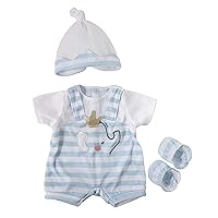 JC Toys | Berenguer Boutique | Baby Doll Outfit | Blue Stripes and White Overall Shorts | Includes Headband and Booties | Ages 2+ | Fits Dolls 14