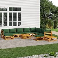 12 Piece Patio Lounge Set, Tea Table Camp Chair Camping Chairs Outdoor Couch Suitable for Balcony Patio Backyard Small Spaces with Green Cushions Solid Wood
