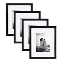 Gallery Wood Photo Frame Set for Customizable Wall or Desktop Display, Black 8x10 matted to 5x7, Pack of 4