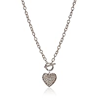 GUESS Rose Gold-Tone Pave Crystal Glass Stone Heart Pendant Toggle Necklace