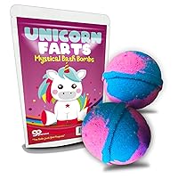 Unicorn Farts Bath Bombs - Cute Unicorn Rainbow Design - Fun XL Novelty Bath Fizzers for Girls - Blue and Pink, Cotton Candy Fragrance, 2 Count