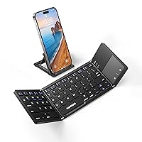 Samsers Foldable Bluetooth Keyboard with Touchpad - Portable Wireless Keyboard with Holder, Rechargeable Full Size Ultra Slim Pocket Folding Keyboard for Android Windows iOS Tablet & Laptop - Black