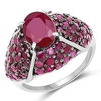 5.15 Carat Genuine Glass Filled Ruby & Ruby .925 Sterling Silver Ring